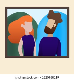 Photo of man and woman on the wall. Vector illustration, template design for posters, flyers or vouchers.