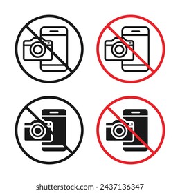 Photo and Mobile Prohibition Vector Icon Set. Device Restriction vector symbol for UI design.