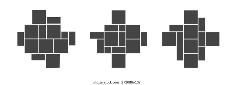 Plantilla de mosaico fotográfico con Vector de collage y sentimiento rectangular para tablero de montaje o fondo de álbum de diseño. Establezca la Galería de la cuadrícula y el diseño del marco con la Imagen de imágenes y la ilustración de la composición del moodboard.