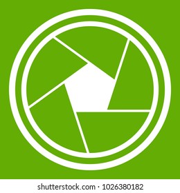 Photo objective icon white isolated on green background. Vector illustration