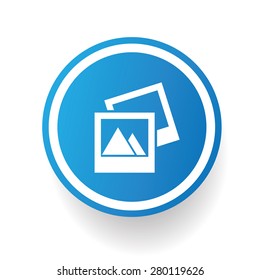 Photo on blue button background,on white background,clean vector