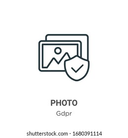 Photo outline vector icon. Thin line black photo icon, flat vector simple element illustration from editable gdpr concept isolated stroke on white background