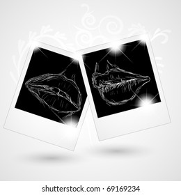 Photo paper with kissing lips on a white background