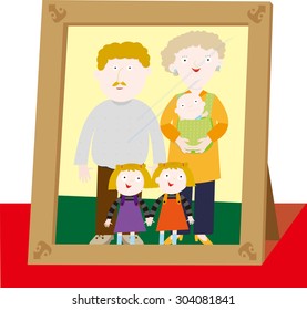 A photo of parents and three children. 2 daughters and 1 son.