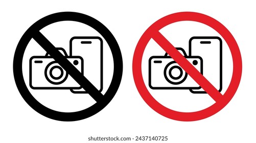 Photo and Phone Forbidden Sign Icon Set. Vector Illustration