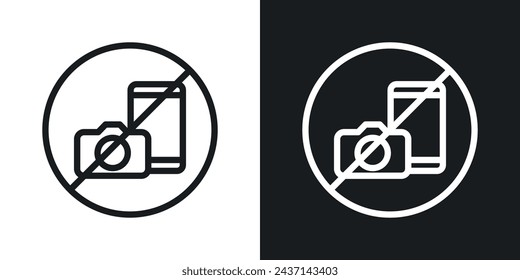 Photo and Phone Forbidden Sign Icon Designed in a Line Style on White background.