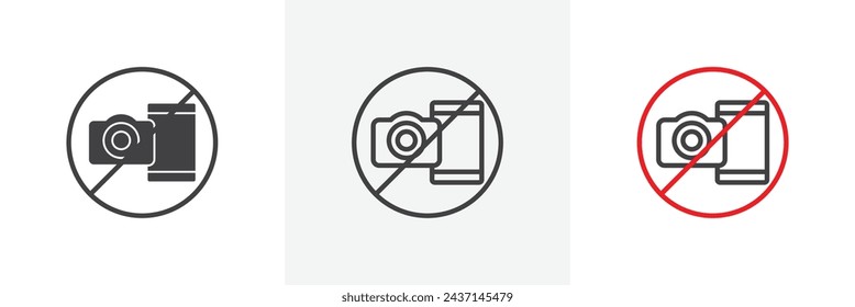 Photo and Phone Forbidden Sign Isolated Line Icon Style Design. Simple Vector Illustration