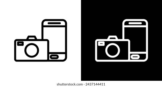 Photo and Phone Forbidden Sign Line Icon on White Background for web.