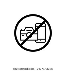 Photo and Phone Forbidden Sign Vector Line Icon illustration.