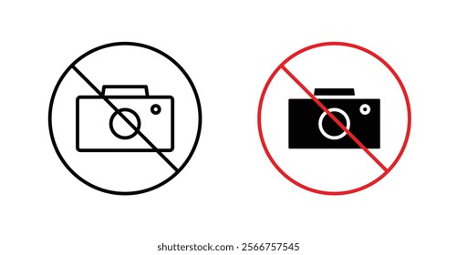 Photo and phone forbidden signs in black outline, solid and colored style