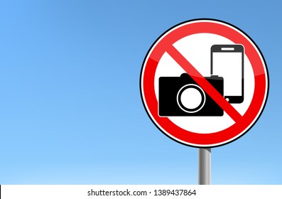 A Photo and phone forbidden warning sign vector illustration with sky background