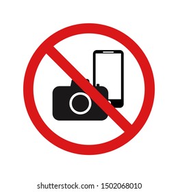 Imagen vectorial de signo de advertencia prohibida por foto y teléfono en fondo blanco