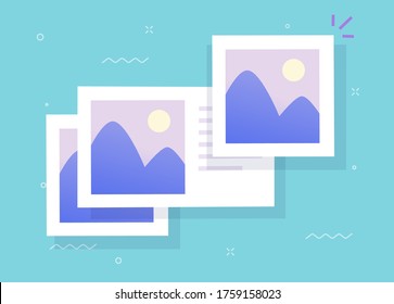 Photo Picture Cards With Text Comments Online As Digital Album Gallery Or Internet Electronic Photography Images Web Files As Blog Post Article Vector Flat Cartoon Illustration