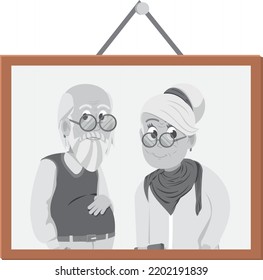 Photo Picture Of Elderly Couple. Grandparents Portrait In Frame