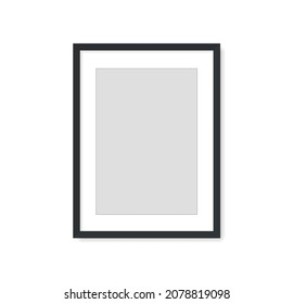 Photo picture frame on wall, vector white mockup or empty poster. Empty photo frame mockup for pictures or photograph, realistic 3D blank template. Vector illustration