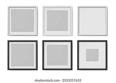 Photo or picture frames, isolated set of realistic borders with mockup or template. Vector drawing or photography for home interior design, gallery or decoration. Decorative vertical glass
