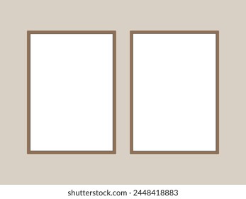 Photo picture frames on wall, vector white mockups or empty posters. Empty photo frames mockups for pictures or photograph,