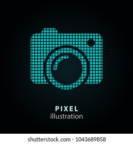 Photo - pixel icon. Vector Illustration. Design logo element. Isolated on black background. It is easy to change to any color.