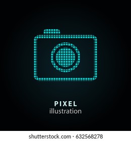Photo - pixel icon. Vector Illustration. Design logo element. Isolated on black background. It is easy to change to any color.