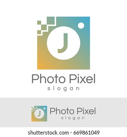 photo pixel initial Letter J Logo design