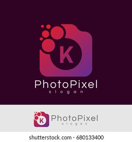 photo pixel initial Letter K Logo design