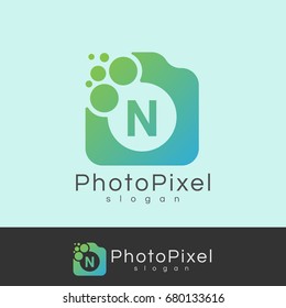 photo pixel initial Letter N Logo design
