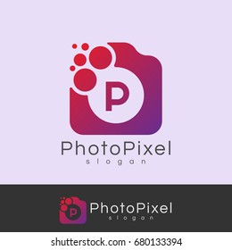photo pixel initial Letter P Logo design