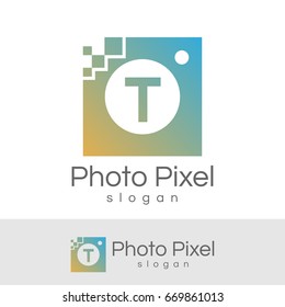 photo pixel initial Letter T Logo design