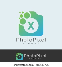 photo pixel initial Letter X Logo design