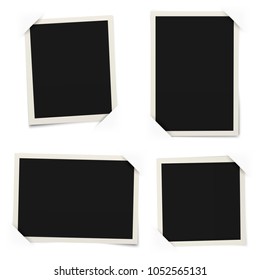 Photo placeholders with transparent shadows isolated on white. Set of realistic vector illustrations. Rectangular paper frames with place for your images. Photography blank template.