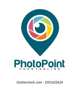 photo point logo with map pin and lens combination