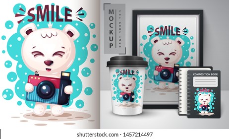 Photo polar bear - mockup for your idea. Vector eps 10