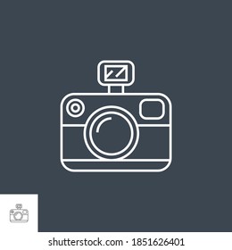Photo Presentation Related Vector Thin Line Icon. Isolated on Black Background. Editable Stroke. Vector Illustration.