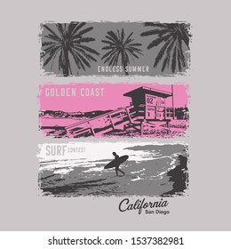 Photo print California illustration, tee shirt graphics, vectors