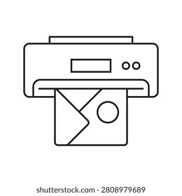 Photo printer machine line icon. Hardcopy publishing, image output hardware, and physical paper print symbol. Linear vector graphic.