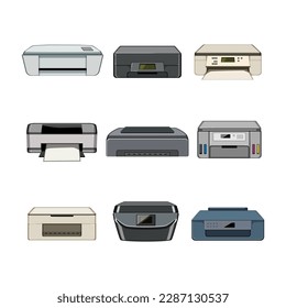 photo printer set cartoon. print paper, computer scanner, office machine, laser digital photo printer sign. isolated symbol vector illustration