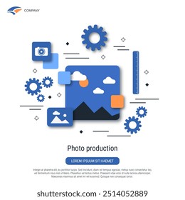 Photo production, content design, digital graphic flat style vector concept illustration
