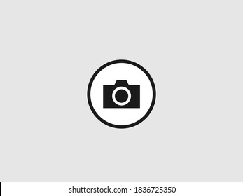 Photo profile icon. Black camera in circle image of digital photography with flash technology equipment for professional correspondents art artists device for inspiration and graphic vector shots.