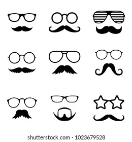 Photo props collections. Retro party set with glasses, mustache, beard, hats and lips. Vector illustration