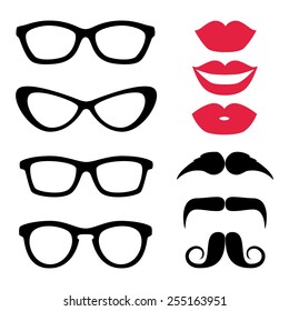 Photo Props Icon Set, Glasses, Lips, Mustache