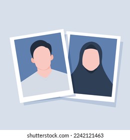 Photo of prospective Muslim husband and wife on blue background