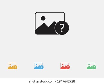 Foto con icono vector de signo de interrogación. Icono relleno. Señal de ilustración del vector. Foto de FAQ. Icono de soporte fotográfico. Conjunto de coloridos iconos de diseño plano