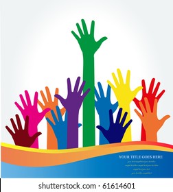 Photo of raised hands. Vector illustration.