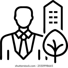 Foto realista como CEO com conceito de construção verde como perfil de CEOs A misturado com um edifício verde simbolizando o compromisso com a arquitetura sustentável. Ideal para anúncios corporativos e ESG. em Photo Stock C