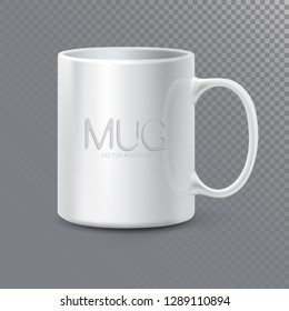 Photo realistic ceramic clean Mug or Cup for tea and coffee.
3d mockup isolated on transparent background. 
Realistic graphic style template.
Vector illustration