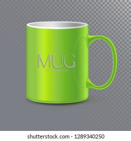 Photo realistic ceramic clean Mug or Cup for tea and coffee.
3d mockup isolated on transparent background. 
Realistic graphic style template.
Vector illustration