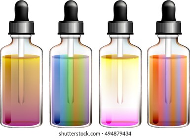 Photo realistic e-liquid vector bottle with pipette for vaping