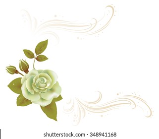 Photo realistic floral corner composition with roses and blank space for text .