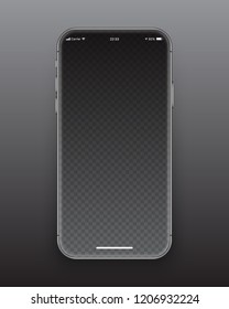 Photo Realistic Frameless Smartphone Blank Screen Vector Mockup Isolated on Dark Gray Background for Mobile Application, Web Site, Game, Business, Presentation, Social Network UI UX Design Template