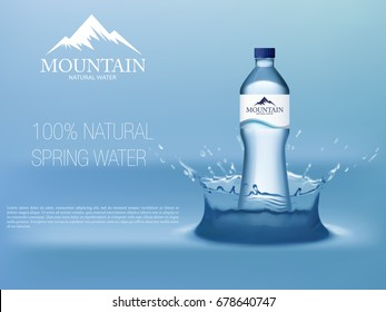 Photo Realistic Mineral water in plastic bottle advertising in editable vector format. 3d illustration